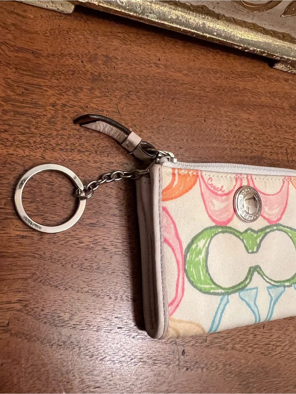Coach Y2K Multicolor Scribble Print Card Case with Key Ring